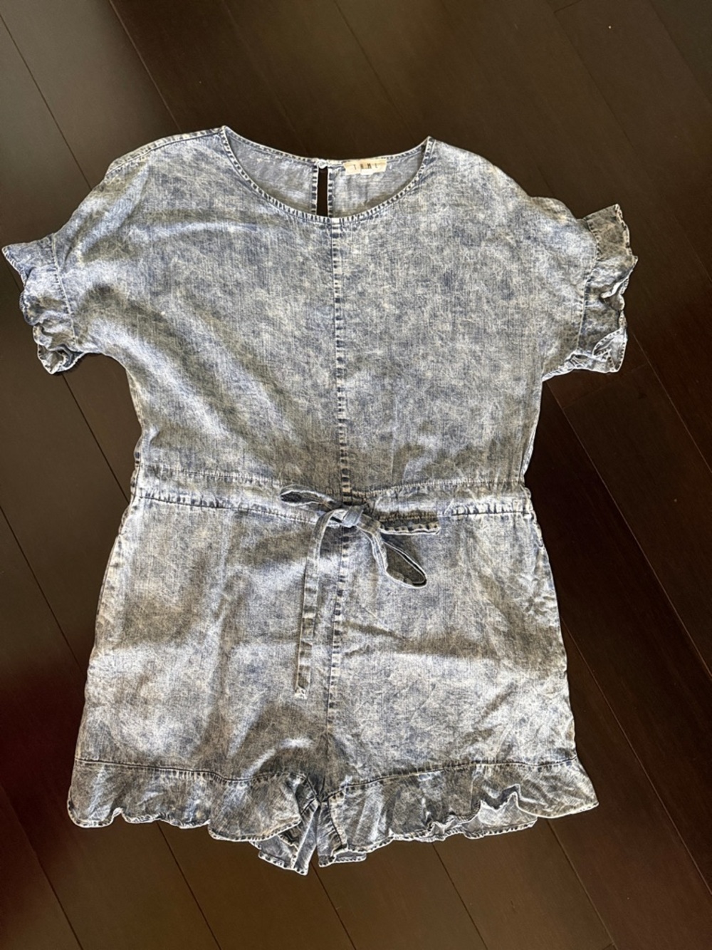 Denim-Look Tie-Waist Romper - Light Blue